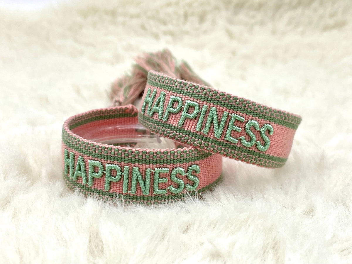 HAPPINESS statement bracelet woven, embroidered