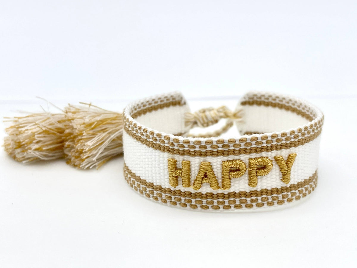 HAPPY statement bracelet woven, embroidered