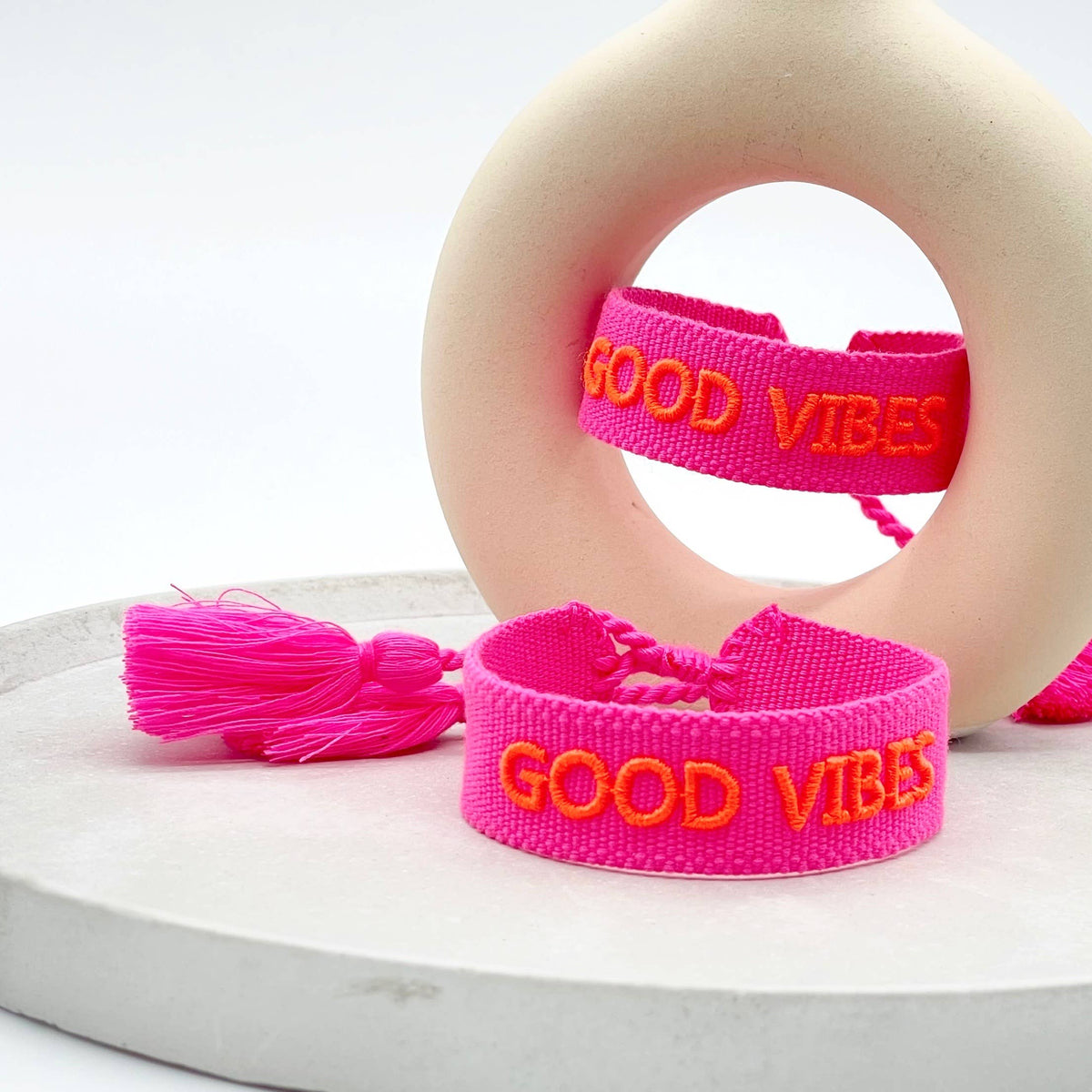 GOOD VIBES statement bracelet woven, embroidered