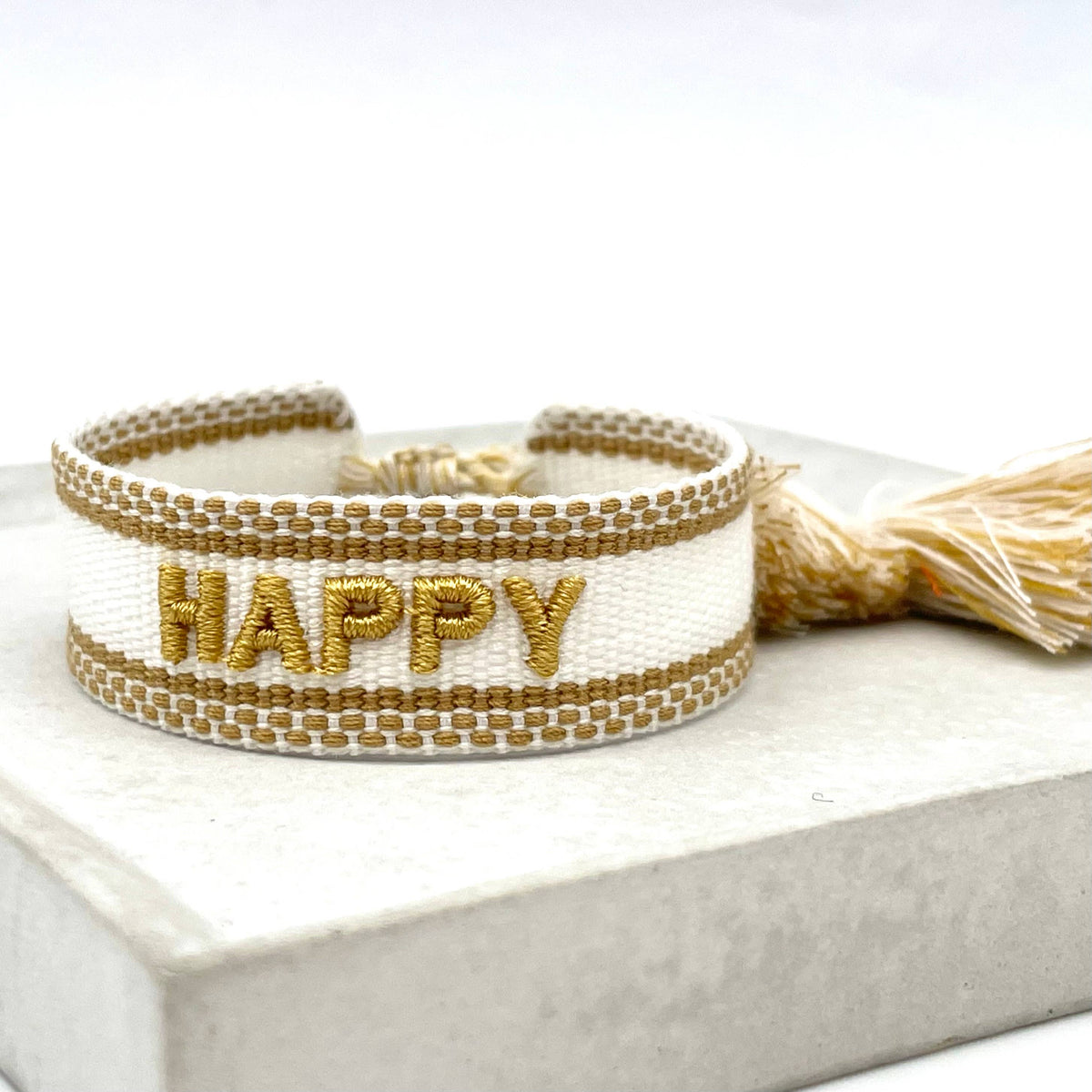 HAPPY statement bracelet woven, embroidered
