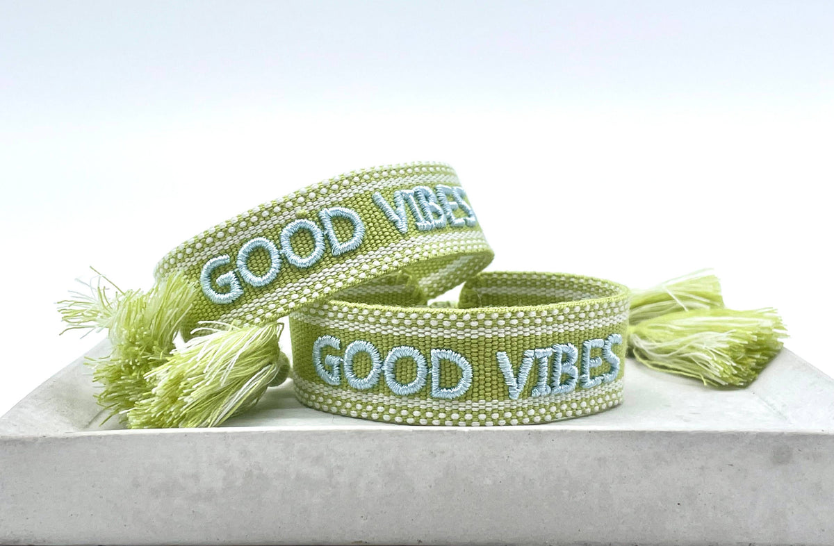 GOOD VIBES statement bracelet woven, embroidered