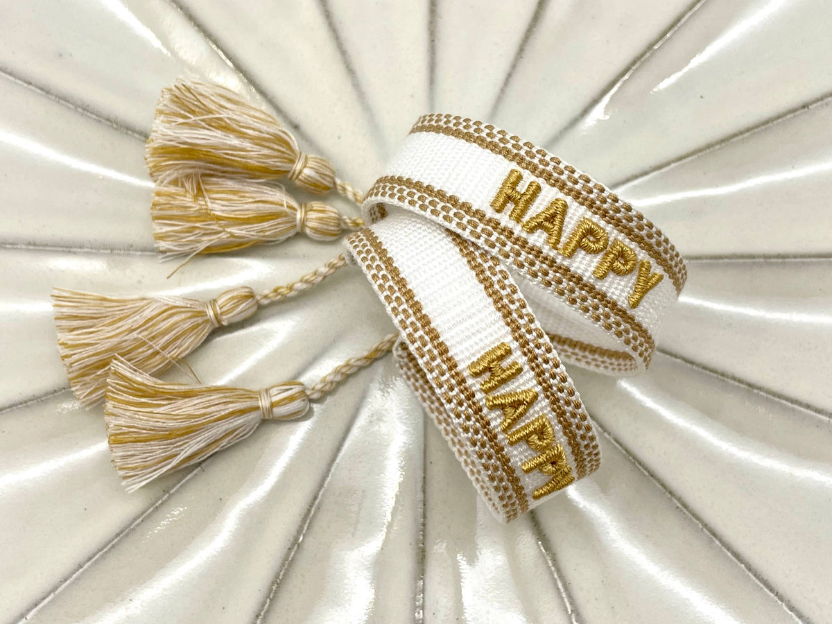 HAPPY statement bracelet woven, embroidered
