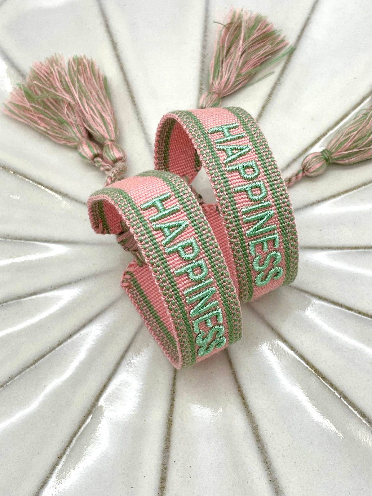 HAPPINESS statement bracelet woven, embroidered