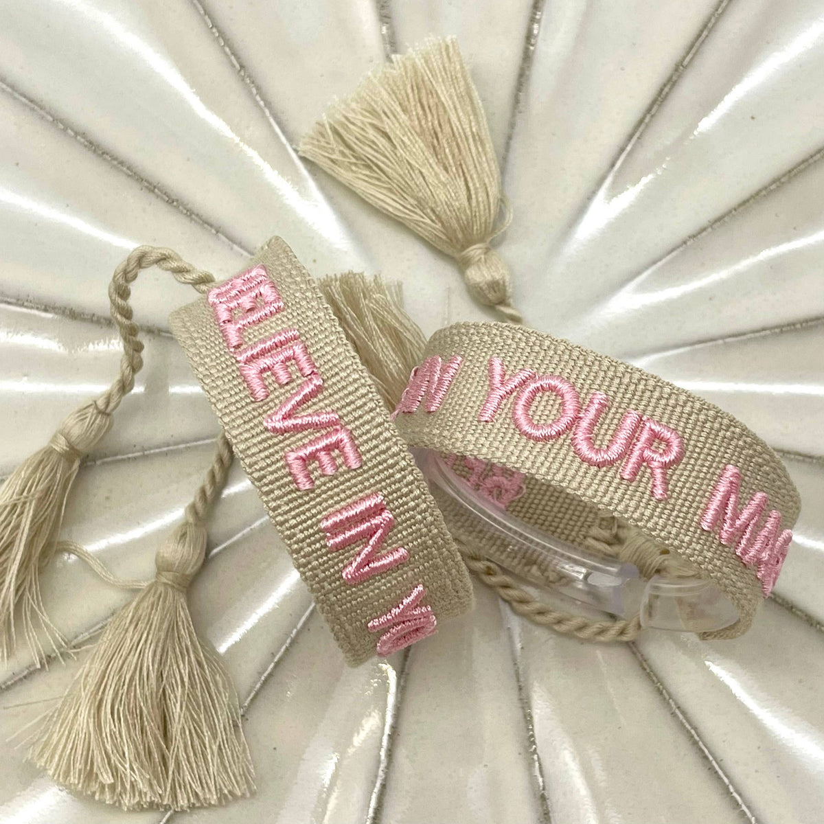 BELIEVE IN YOUR MAGIC Woven, Embroidered Statement Bracelet