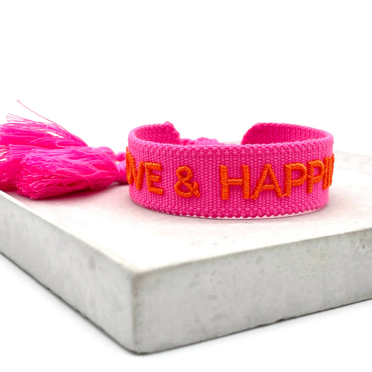 LOVE & HAPPINESS woven, embroidered statement bracelet
