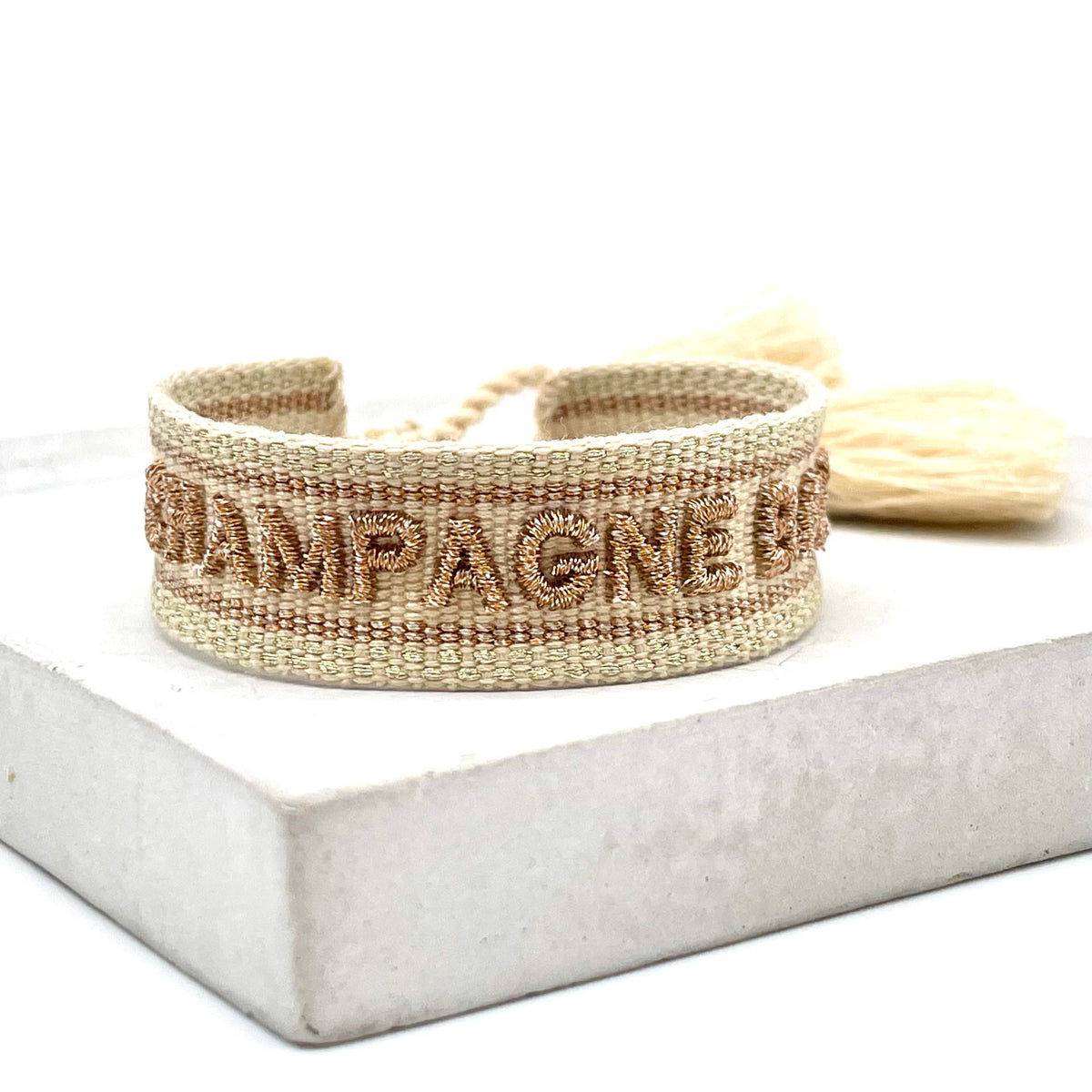CHAMPAGNE BABY Statement Bracelet woven, embroidered