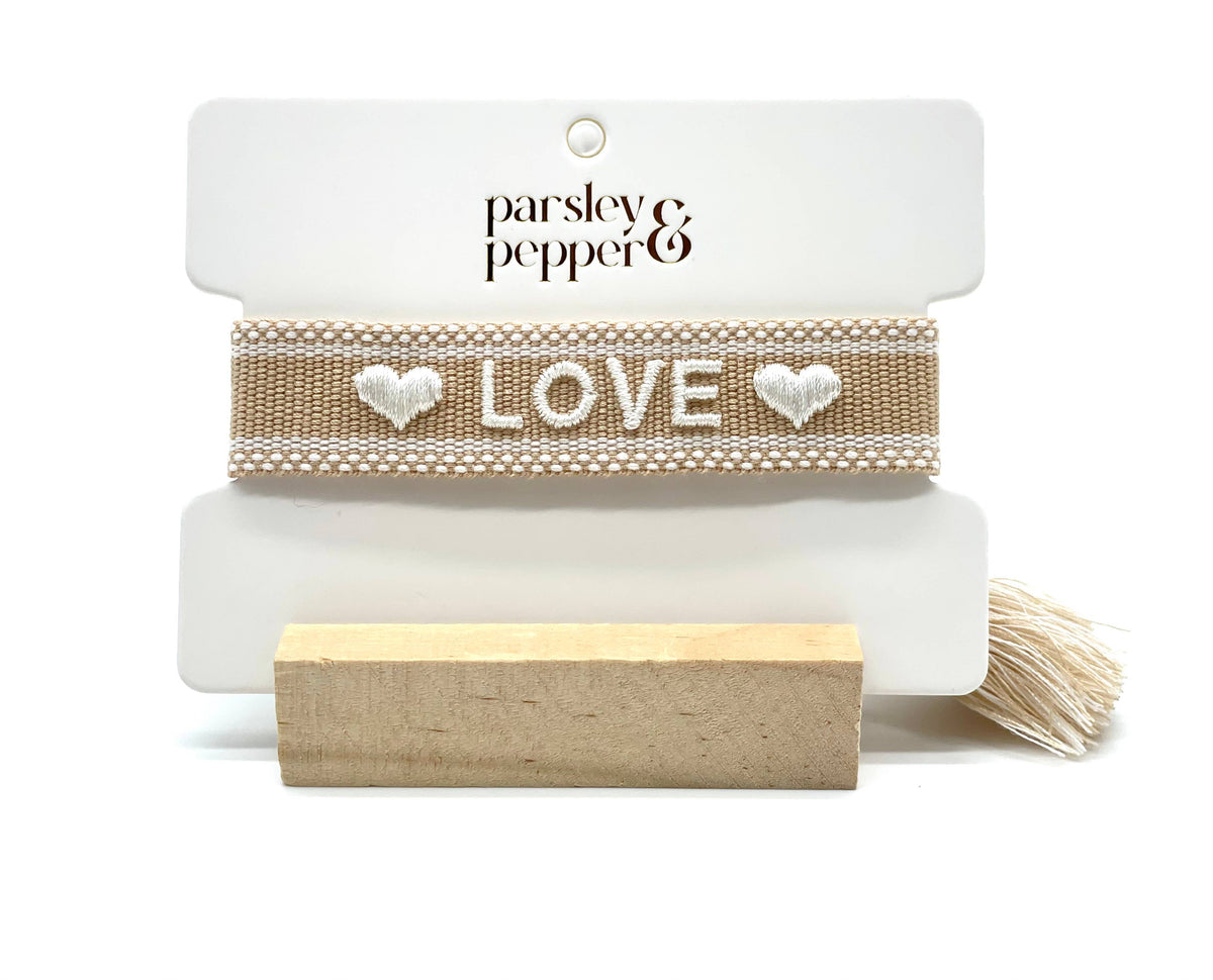 ❤ LOVE ❤ statement bracelet woven, embroidered