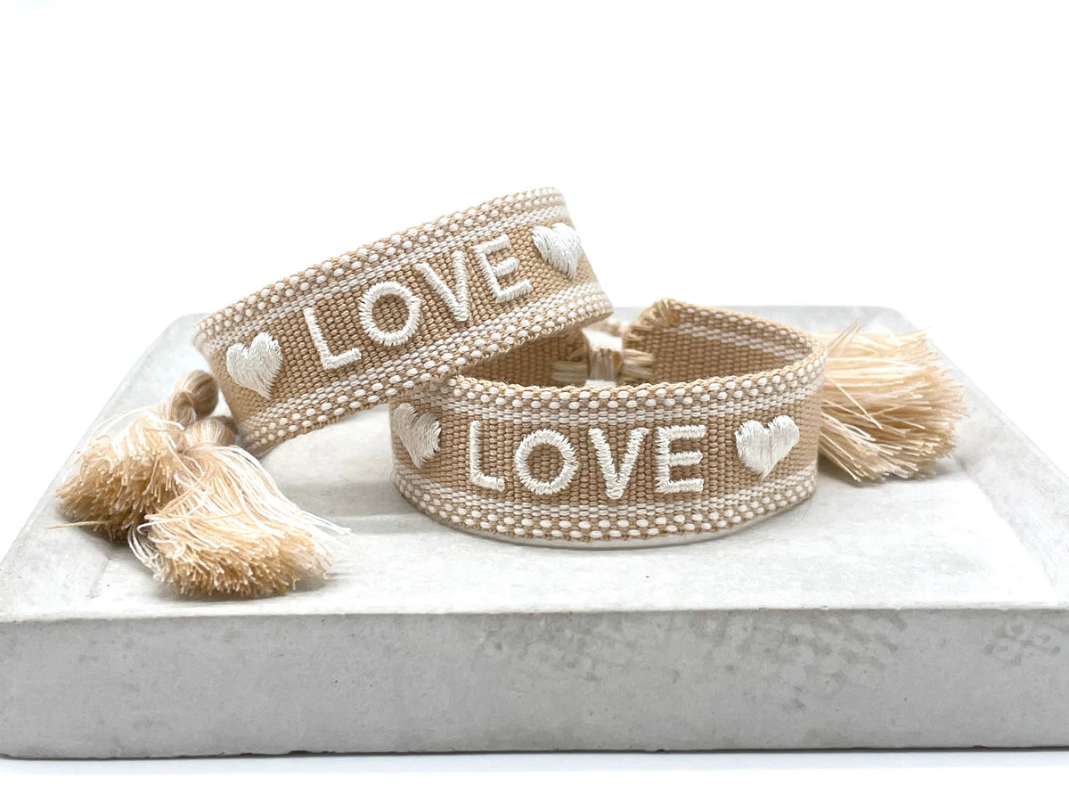 ❤ LOVE ❤ statement bracelet woven, embroidered