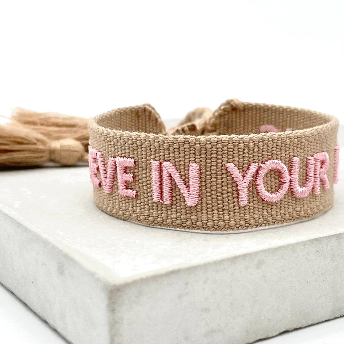 BELIEVE IN YOUR MAGIC Woven, Embroidered Statement Bracelet