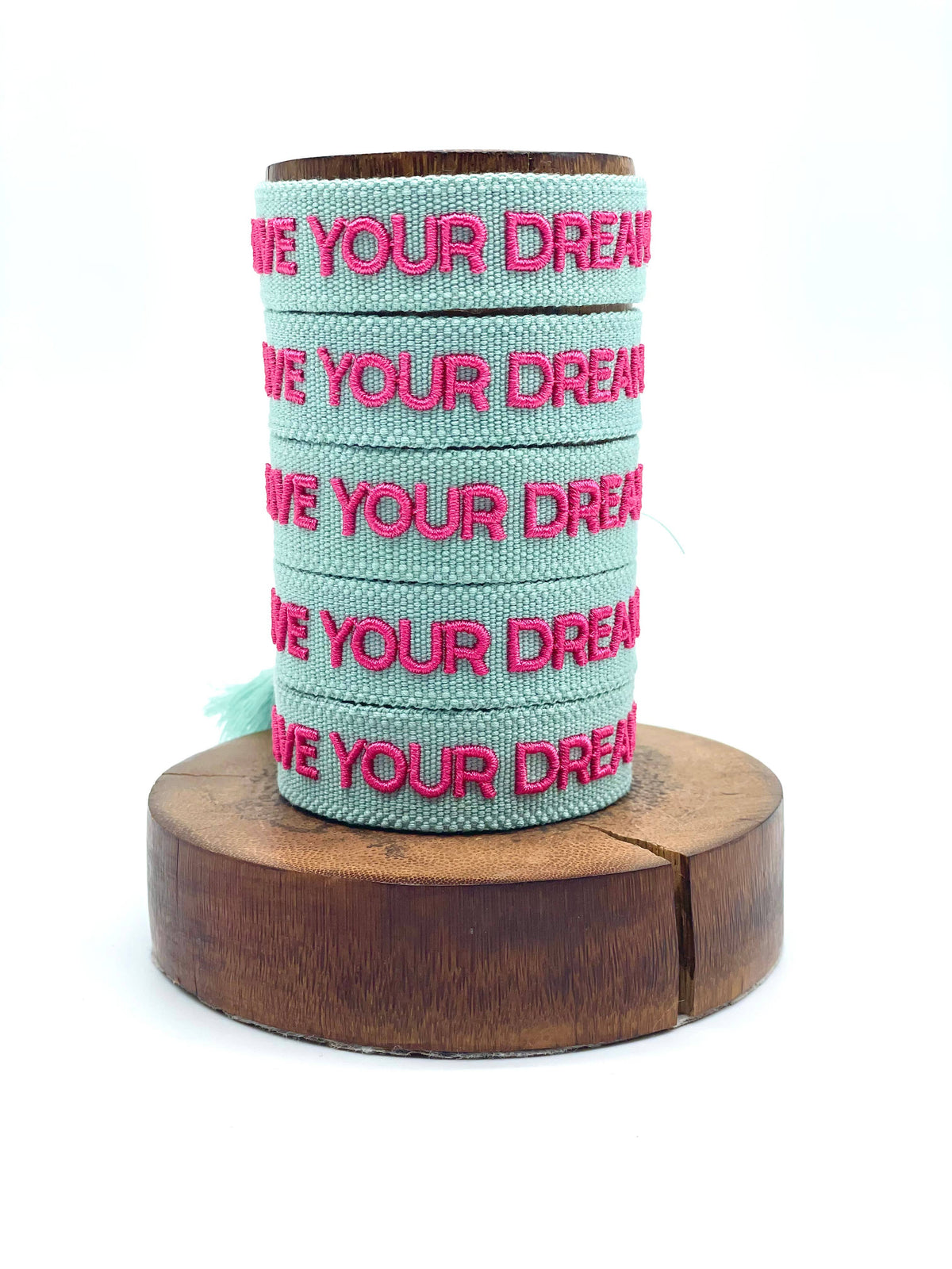 LIVE YOUR DREAMS statement bracelet woven, embroidered