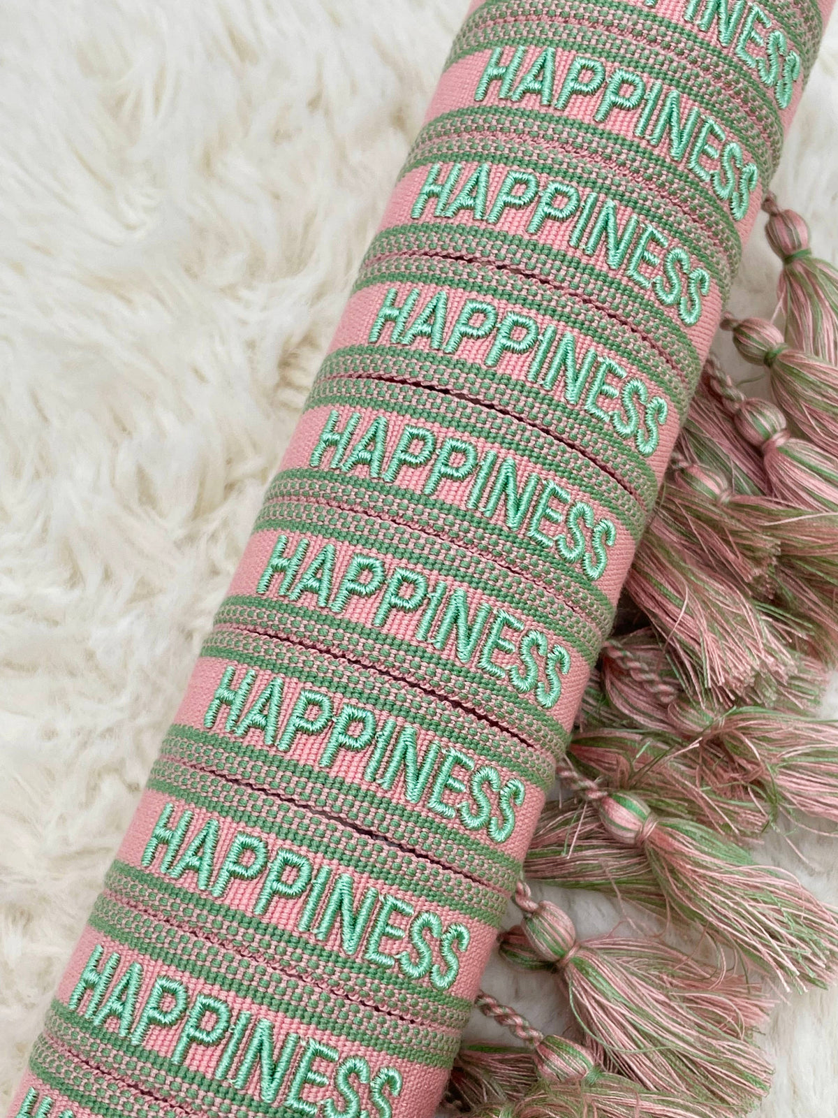 HAPPINESS statement bracelet woven, embroidered