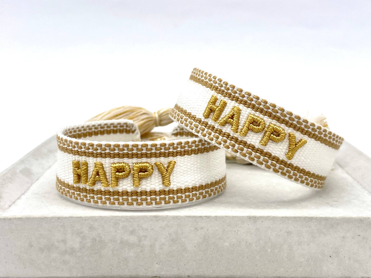 HAPPY statement bracelet woven, embroidered
