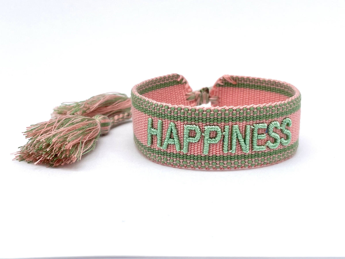 HAPPINESS statement bracelet woven, embroidered