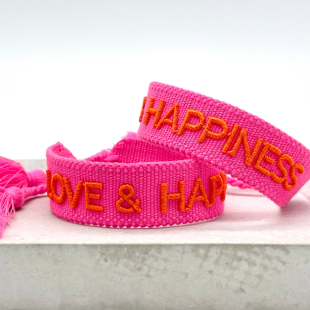 LOVE & HAPPINESS woven, embroidered statement bracelet