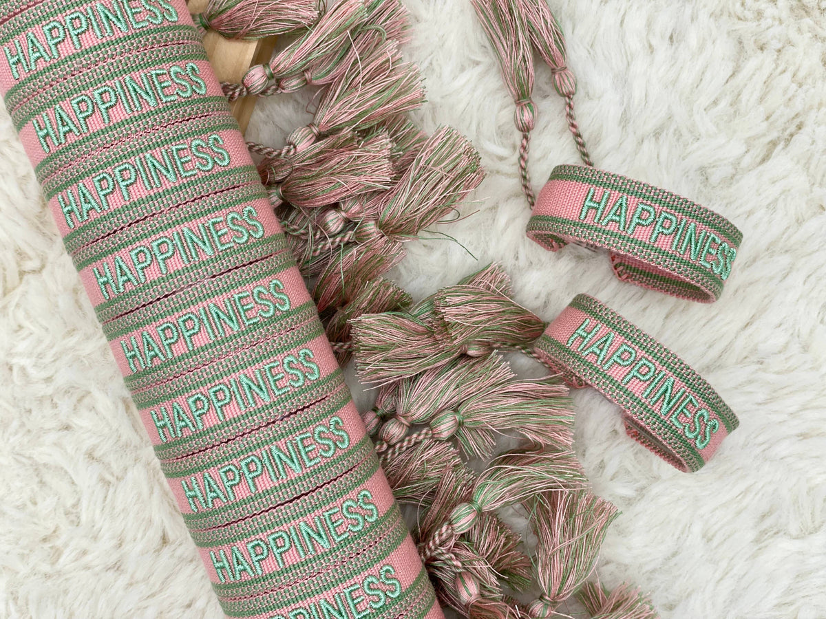 HAPPINESS statement bracelet woven, embroidered