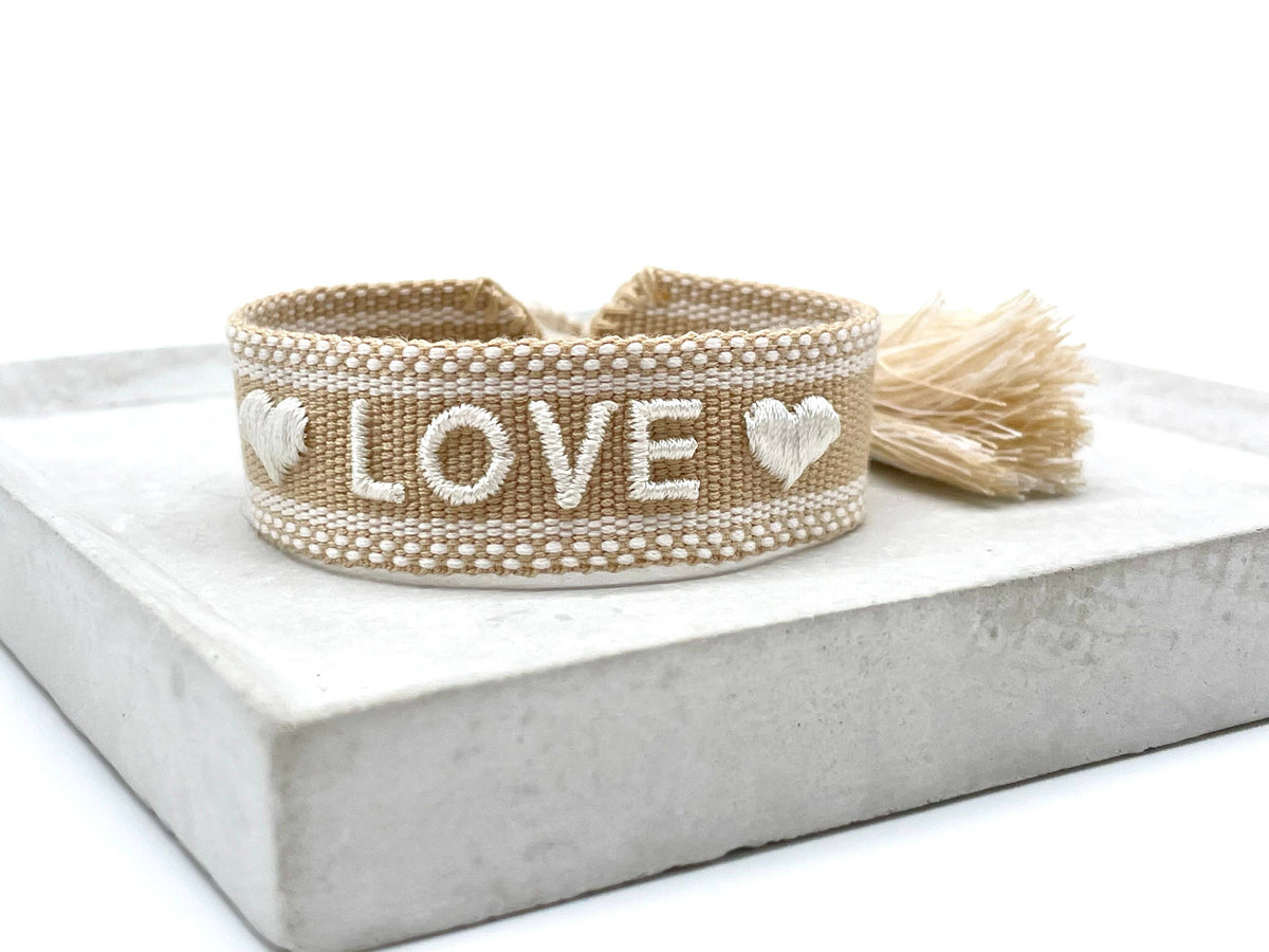 ❤ LOVE ❤ statement bracelet woven, embroidered